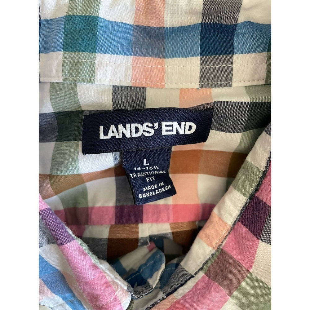 Lands' End Men's L Pastel Plaid Button Down Shirt 100% Cotton Long Sleeve Preppy - Picture 9 of 9